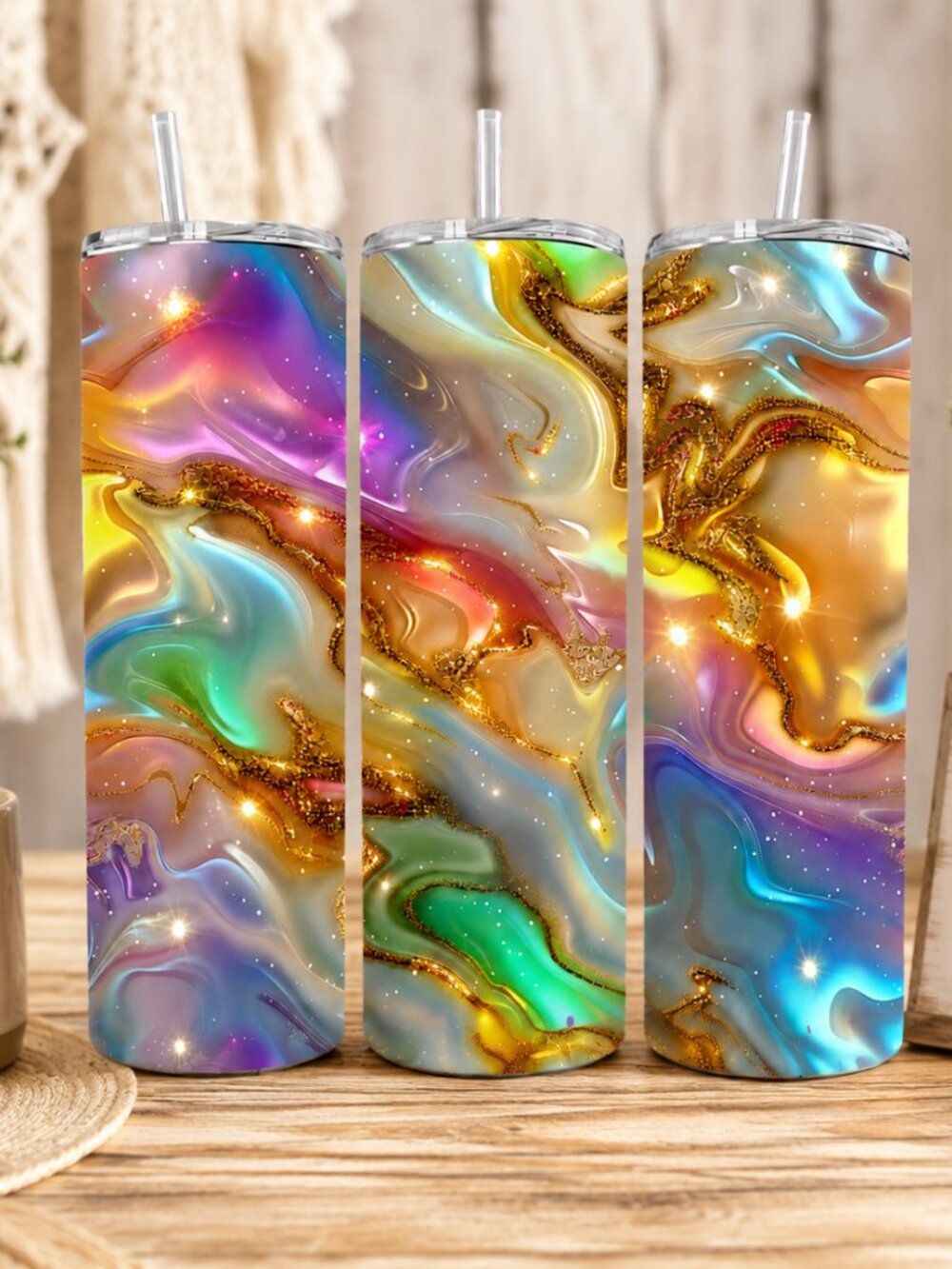 Pastel Marble 20oz Skinny Tumbler, Gold Glitter Swirl Cup
